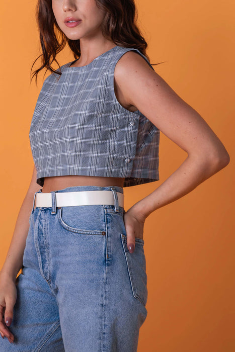 Blue Plaid Crop Top