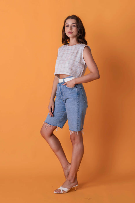Peach Plaid Crop Top