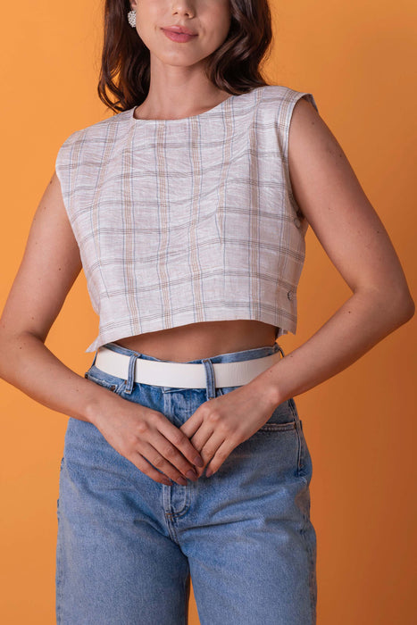 Peach Plaid Crop Top
